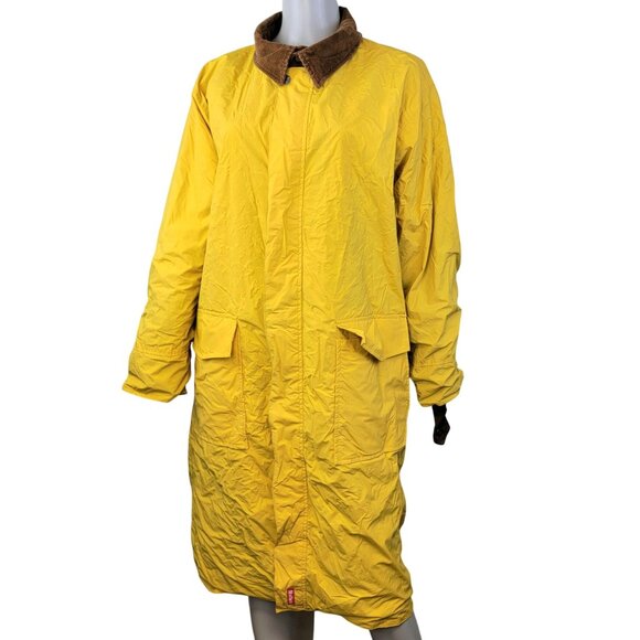 Marlboro Vintage 90s Reversible Duster / Rain Coat Medium Men Women Yellow Brown - Picture 14 of 15